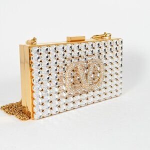 Rare Valentino Garavani Gold Crystal V-Logo Clutch